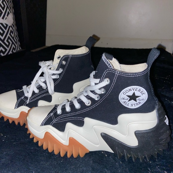 Converse Black and White High-Tops with Brown Soles - Picture 1 of 2